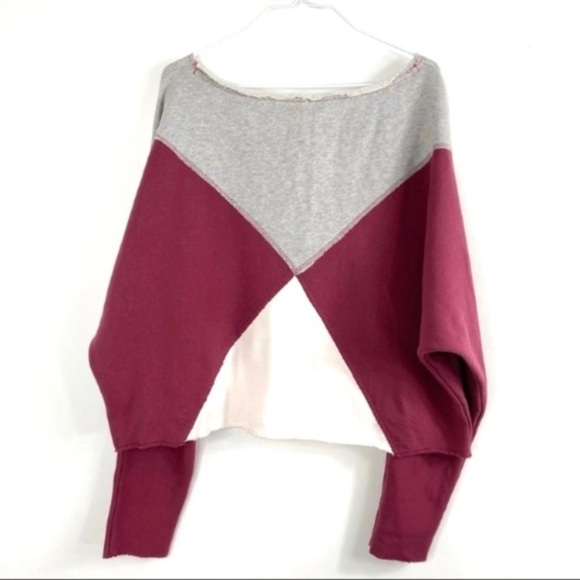 FREE People Oversized Color Block Pullover Jersey Sweatshirt Burgundy /White New - Picture 4 of 6